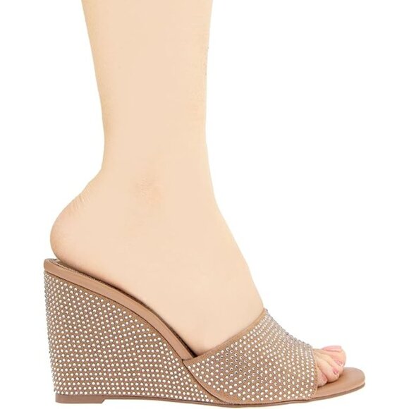 BCBGeneration Giani-2 Rhinestone Slip-On Wedge Sandal Tan-Clear Womens Size 11M - Picture 8 of 9